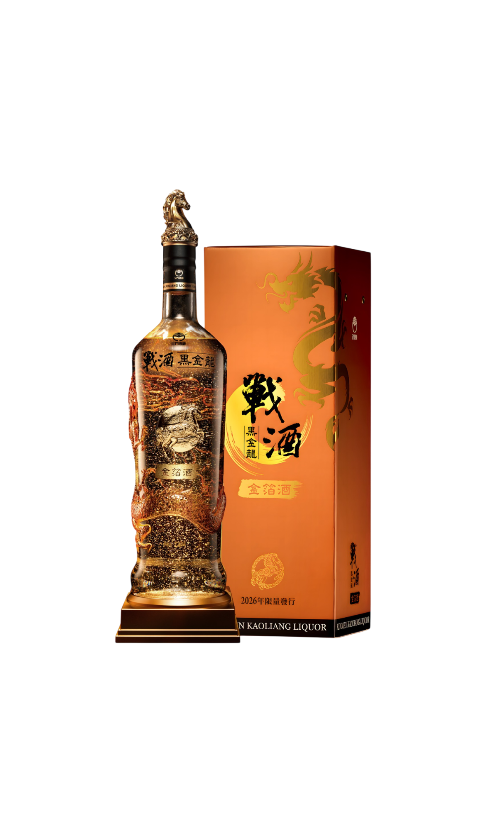 金門高粱46度戰酒黑金龍金箔酒3.6L-龍馬金神